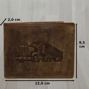 Voll Leder Herren Geldbörse mit Prägung Truck (braun)